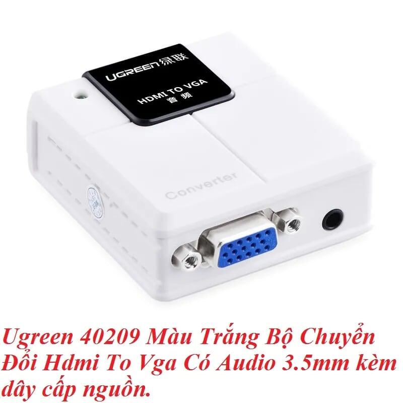 Ugreen UG4020940209TK Màu Trắng Bộ Chuyển Đổi Hdmi To Vga Có Audio 3.5Mm kèm dây cấp nguồn - HÀNG CHÍNH HÃNG