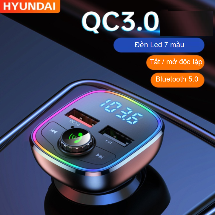 Tẩu nghe nhạc ô tô Hyundai M36 màn hình LCD 1.1 Inch, công nghệ sạc nhanh Quick Charge 3.0 - Hàng Nhập Khẩu