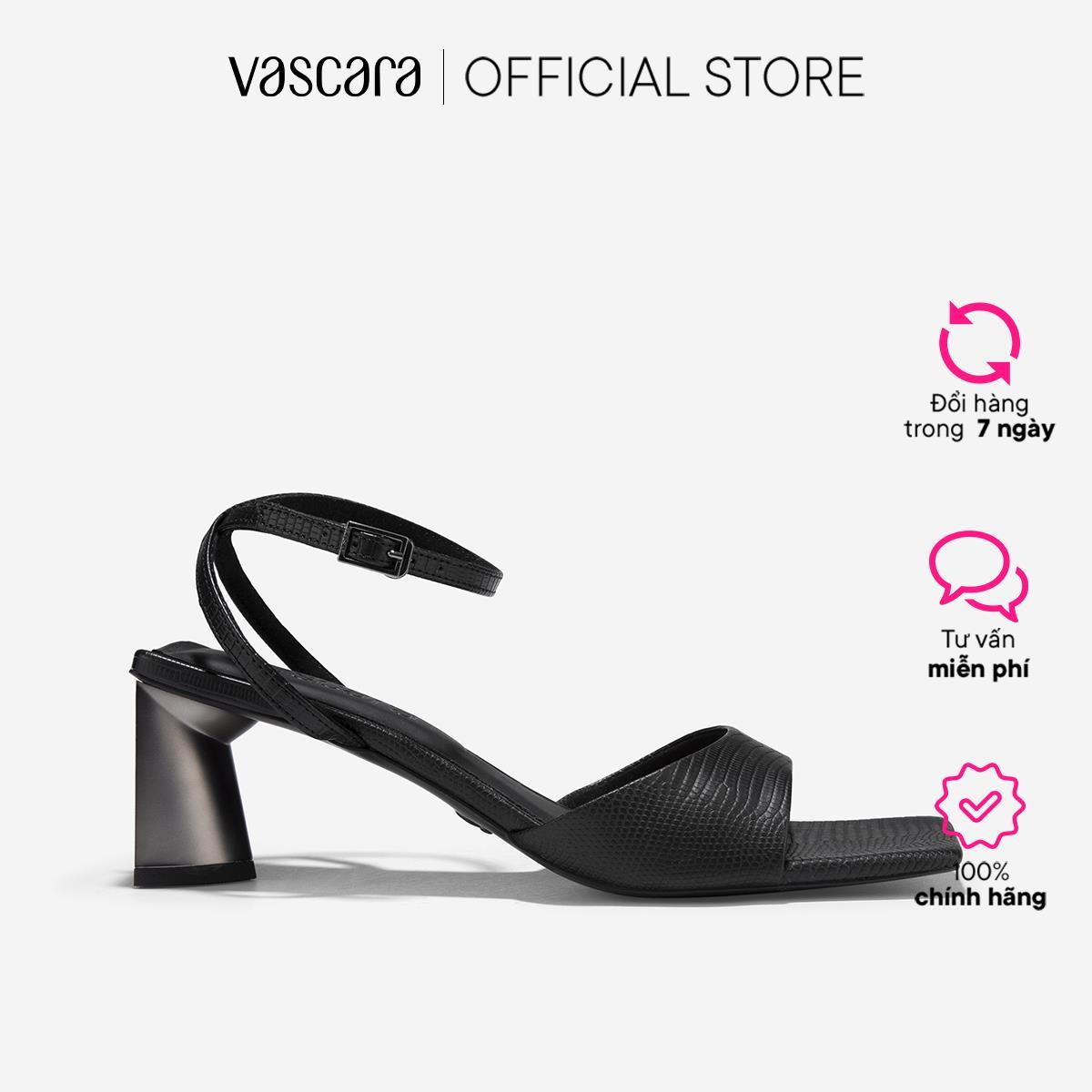 Vascara Giày Sandal Ankle Strap Nhấn Gót Hình Khối Hiệu Ứng Aluminium - SDN 0778
