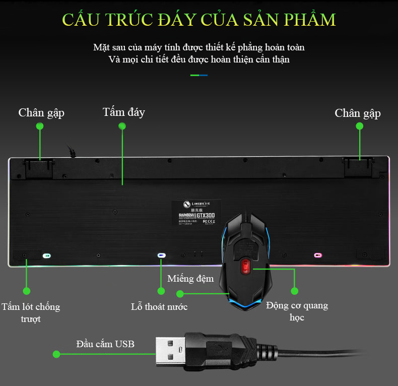 Bộ bán phím chuột máy tính GTX 300  , bàn phím giả cơ  có độ nhạy cao - K1308