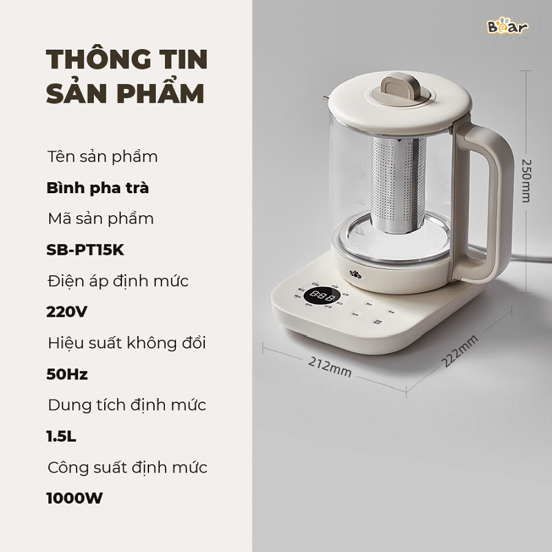 Ấm pha trà siêu tốc Bear SB-PT15K - Hàng Chính Hãng
