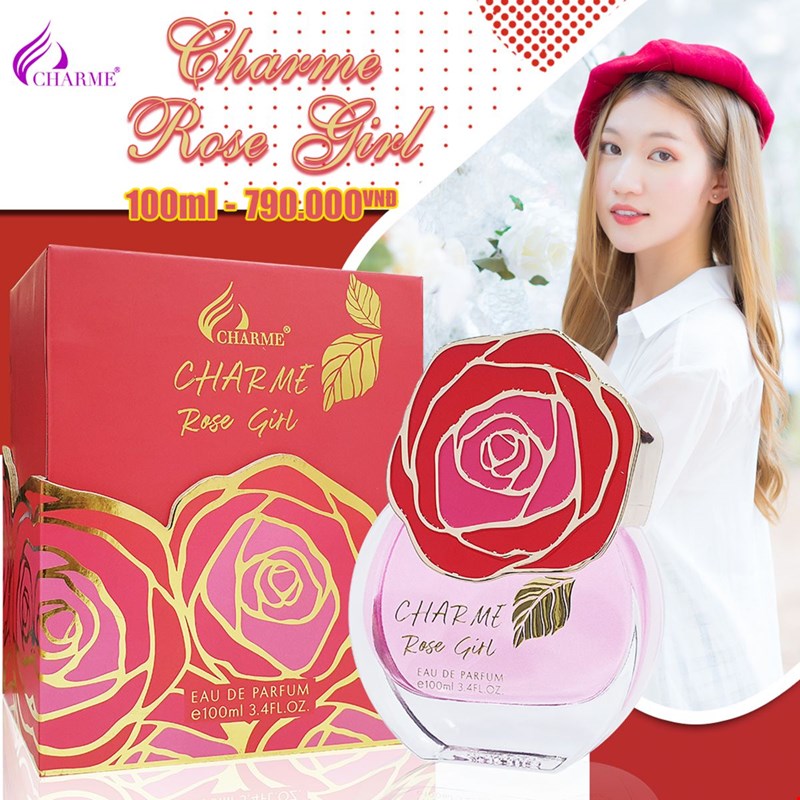 Nước hoa nữ cao cấp, Charme Rose Girl, hương hoa hồng, thanh mát, ngọt ngào, đầy quyến rũ, 100ml