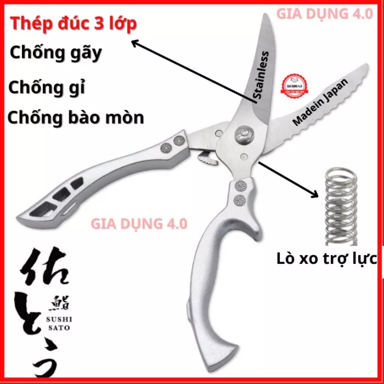 Kéo cắt gà cao cấp nhập khẩu từ NHẬT BẢN-Bằng thép trắng đúc nguyên khối