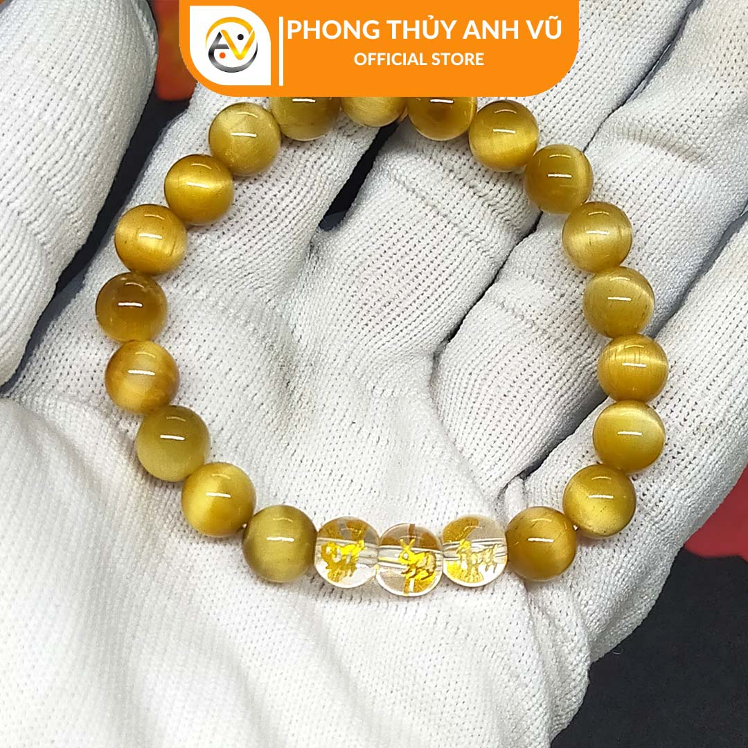 Vòng tay phong thủy nam hợi mão mùi đã khai quang - chất liệu mắt hổ vàng nâu tự nhiên - size 8 10 12ly - may mắn tài lộc - Vòng Tam Hợp Anh Vũ