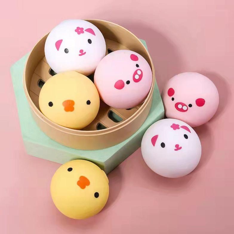 3 chiếc bánh bao màn thầu squyshi mềm mại hộp mặt hề mặt gấu trúc xinh xắn đáng yêu