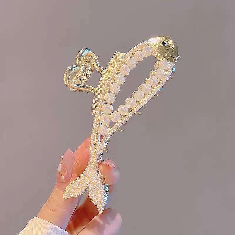 Kẹp Tóc Càng Cua Kim Loại Hàn Quốc Hình Con Cá Đính Ngọc Siêu Sang Chảnh Kẹp Tóc Đi Chơi Đi Tiệc Mainia Shop