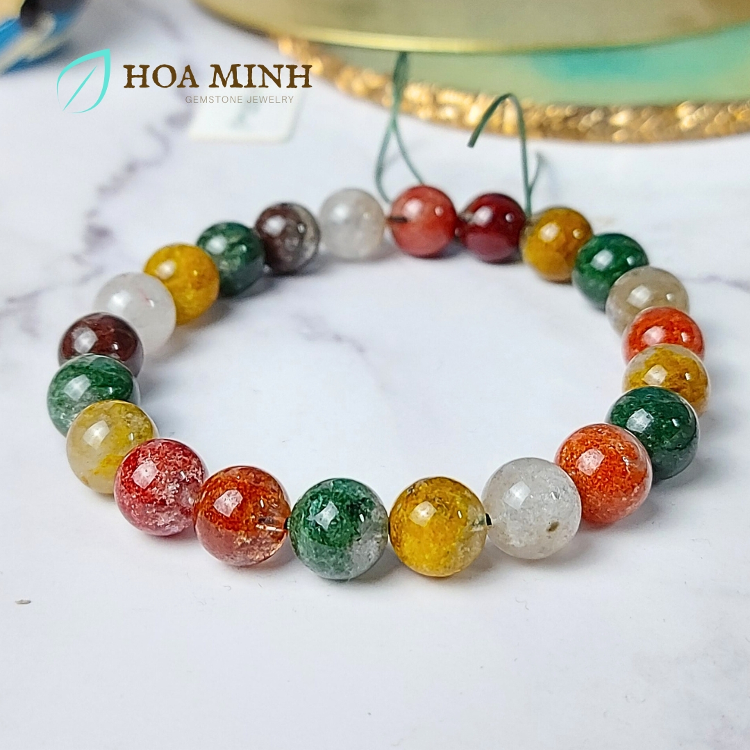 Vòng tay đá Thạch Anh Ưu Linh đa sắc size hạt 9 li VIP phong thủy may mắn không kén mệnh
