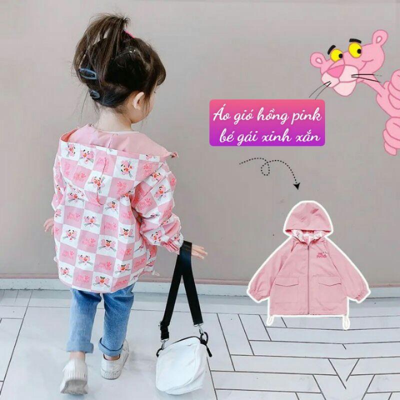 Áo gió hồng Pink 2 mặt bé gái kèm nón tiện lợi