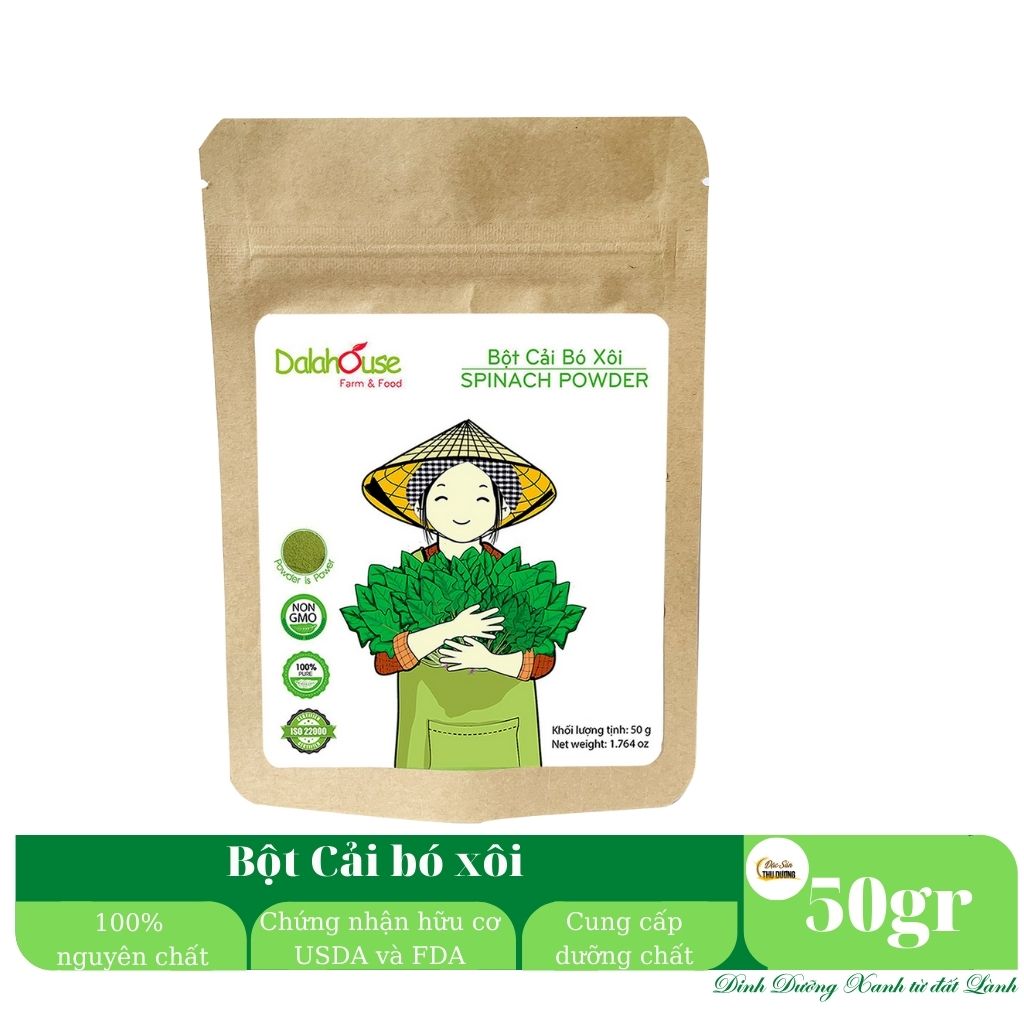 Bột cải bó xôi hữu cơ sấy lạnh Dalahouse - Nguồn Vitamin K,A,C, sắt, magie &amp; Mangan cao giúp xương chắc khỏe, hỗ trợ tiêu hóa và hỗ trợ thị lực