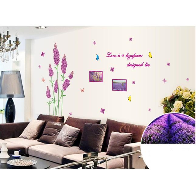 Decal trang trí tường Hoa LAVANDER Tím có khung ảnh