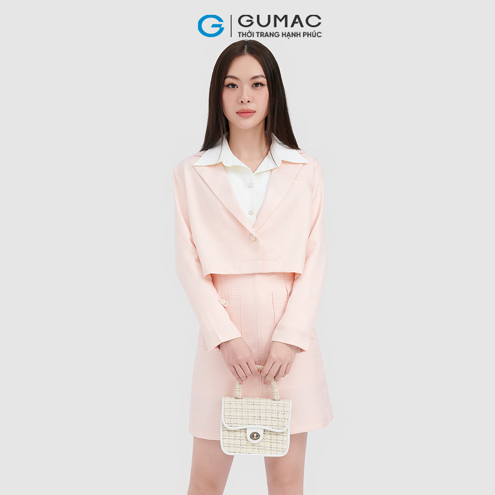 Áo blazer lửng GUMAC AC10081 cài nút họa tiết caro