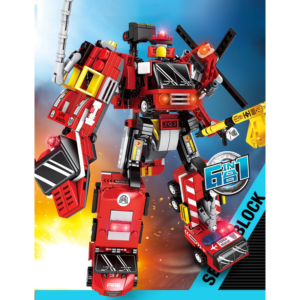 Đồ chơi lắp ráp Robot Cứu hỏa 6 trong 1 - Robot Transformer Amazingbricks 103093 - Đồ chơi Lego 649 mảnh ghép