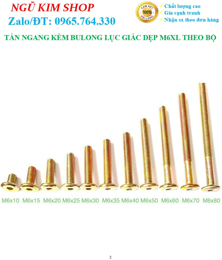 TÁN NGANG KÈM BULONG LỤC GIÁC DẸP M6 x L THEO BỘ