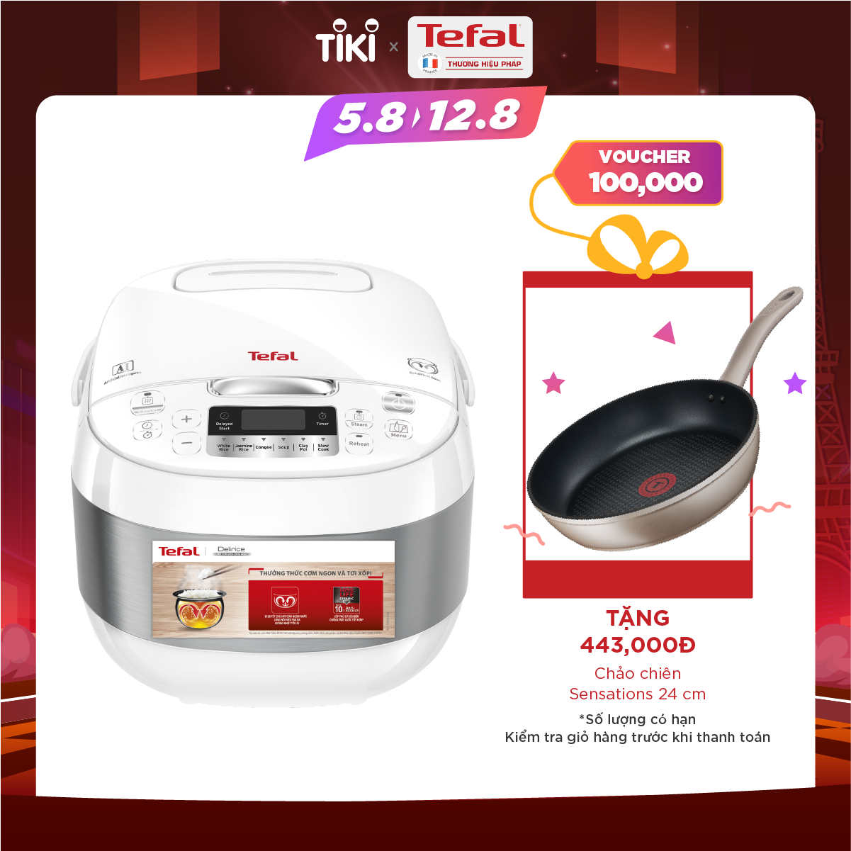 Nồi cơm điện tử Tefal RK752168 1.8L 750W