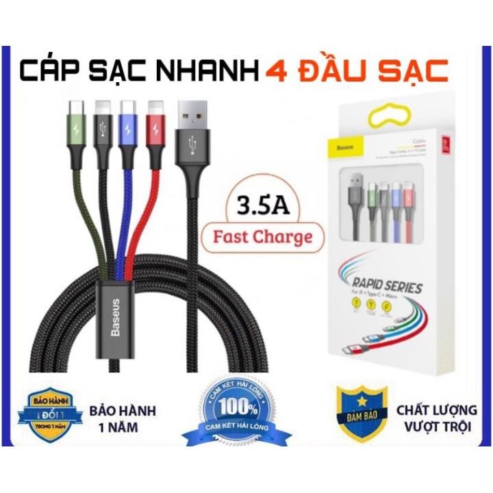 Dây sạc 4 đầu baseus - cáp sạc nhanh 3 in 1 Hàng Chính Hãng