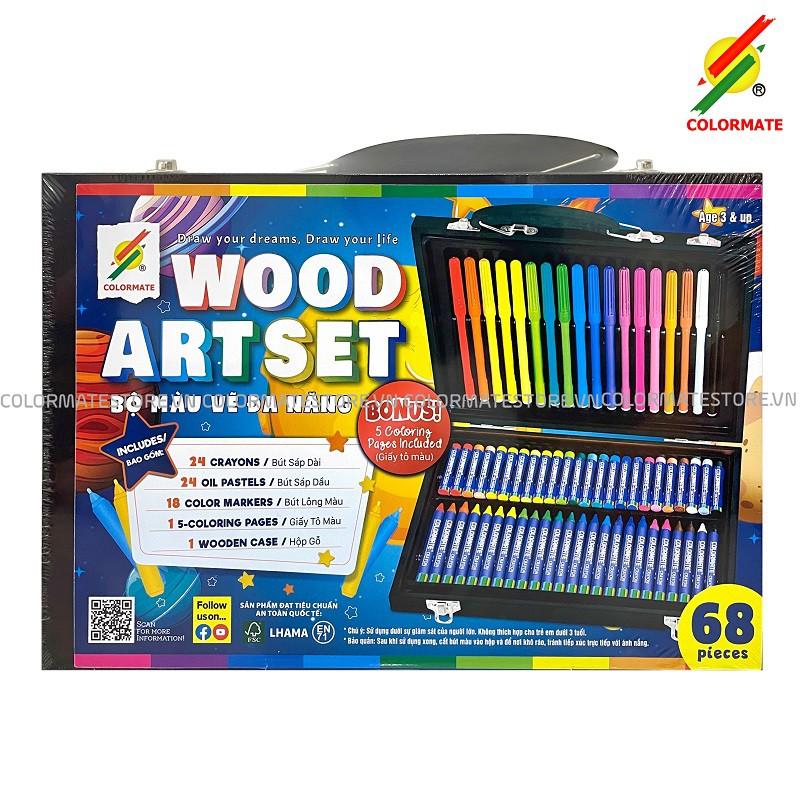 Bộ màu vẽ Colormate hộp gỗ cao cấp 68 chi tiết, quà tặng cho bé, set màu vẽ đa năng - COLORMATE