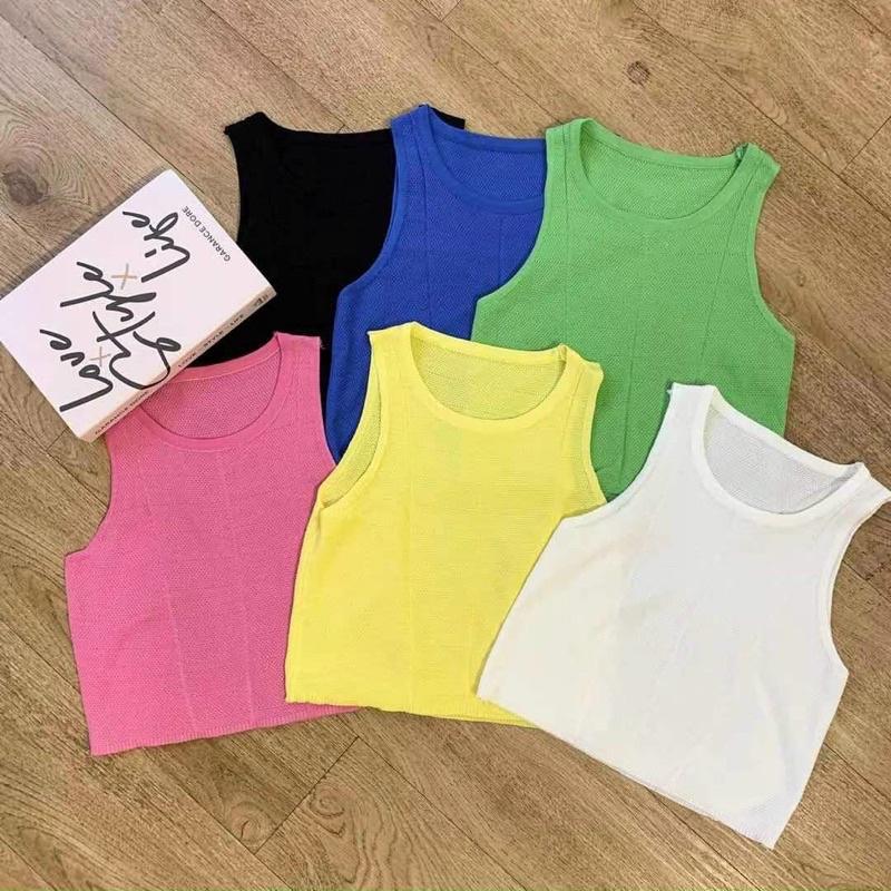 Áo ba lỗ nữ chất len mỏng dệt kim croptop hàng QC