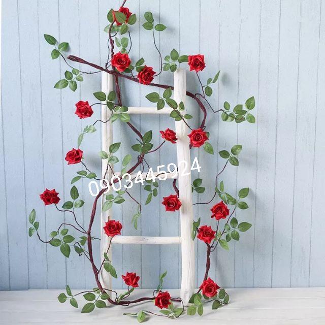 Hoa giả - dây hoa hồng leo cao cấp giả trang trí dài 3m