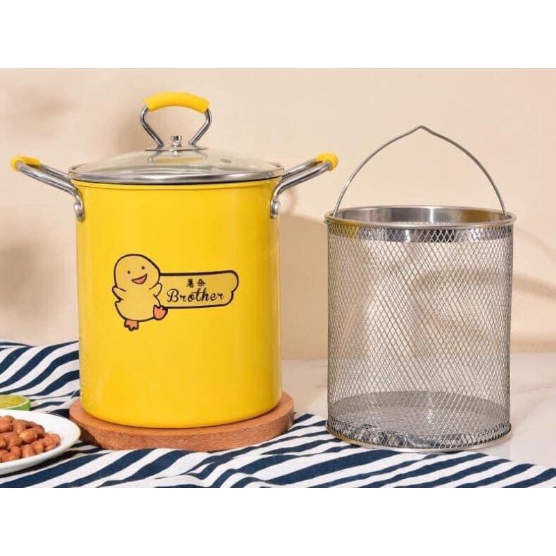 Nồi chiên ngập dầu mini vịt vàng cao 18cm tặng kem rổ inox ~