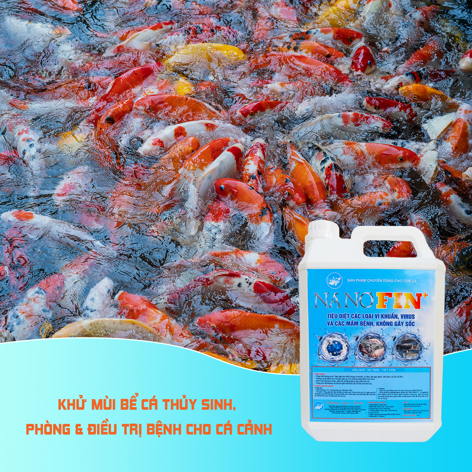Nano bạc thủy sản Fin+ 1000ppm 5 lít - Diệt khuẩn phòng bệnh tôm cá, xử lý ao nuôi