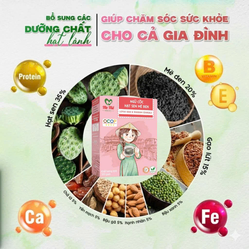 Ngũ Cốc Hạt Sen Mè Đen Mẹ Mít Hộp 300g - Dinh Dưỡng, Ngon Từ Thiên Nhiên, Dưỡng Tâm An Giấc, Đẹp Da, Ăn Chay, Healthy