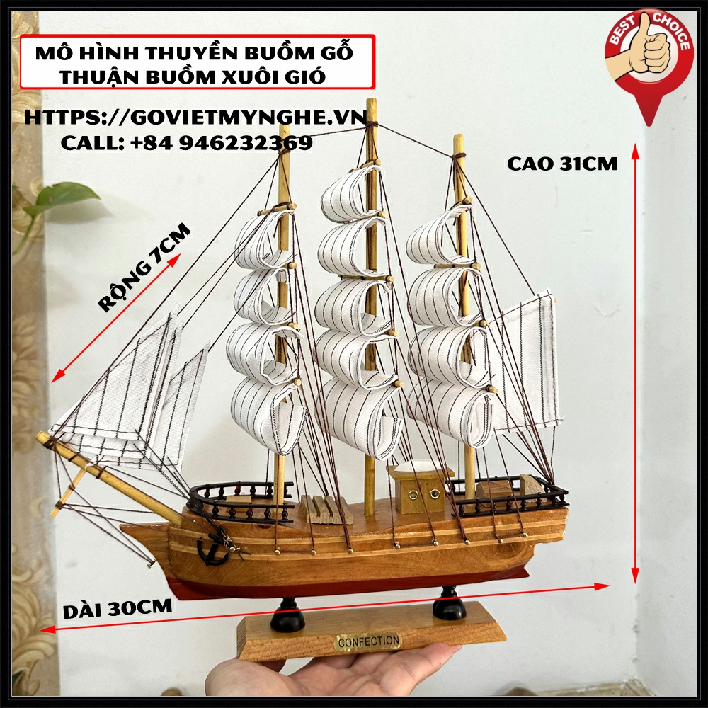 Mô hình tàu thuyền gỗ trang trí nhà cửa-Thuyền cổ Confection - Thuận buồm xuôi gió