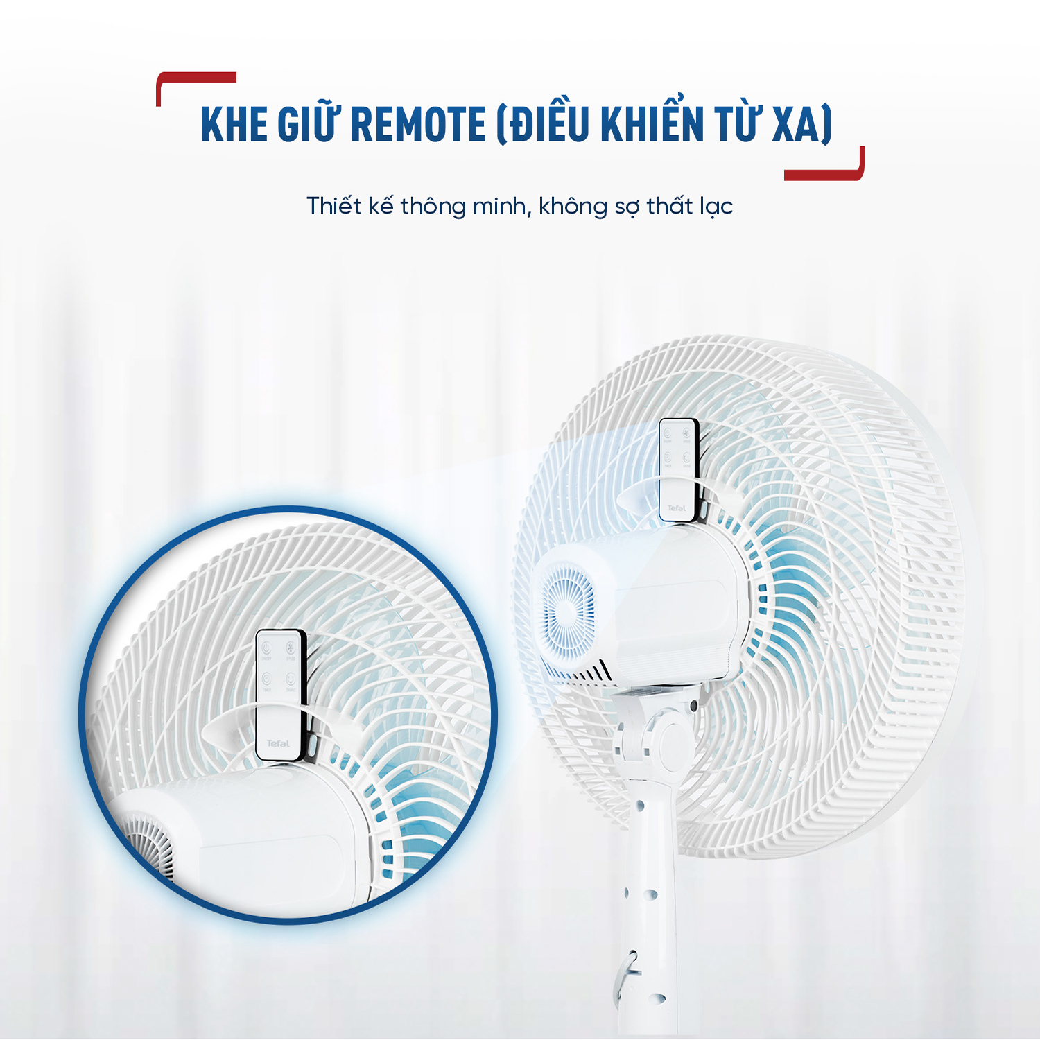 Quạt đứng có điều khiển từ xa Tefal Turbo Silence Plus VH689990 màu trắng cánh xanh - Hàng chính hãng