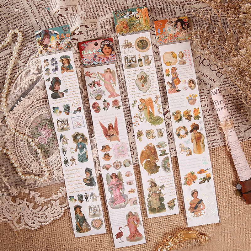 S19 - Dải sticker washi masking tape nàng Rococo vintage cổ điển Infeel.Me trang trí cho sổ bullet journal, junk journal