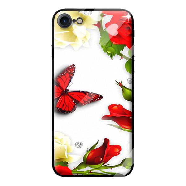 Ốp kính cường lực cho iPhone 7 mẫu BƯỚM ĐỎ 1 - Hàng chính hãng