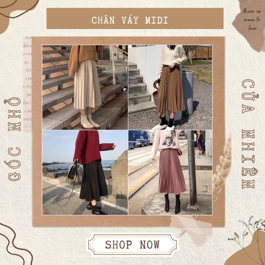 Chân Váy Midi Dáng Dài Xếp Ly Cạp Chun Loại 1