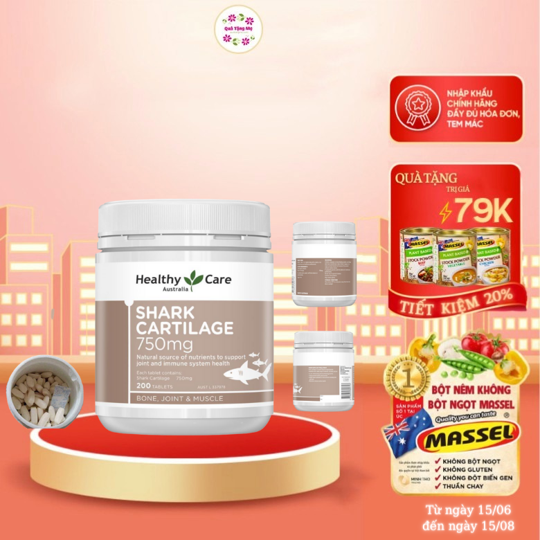 Sụn vi cá mập Úc Healthy Care Shark Cartilage 750mg tăng cường sức khỏe xương khớp, chức năng vận động - QuaTangMe Extaste