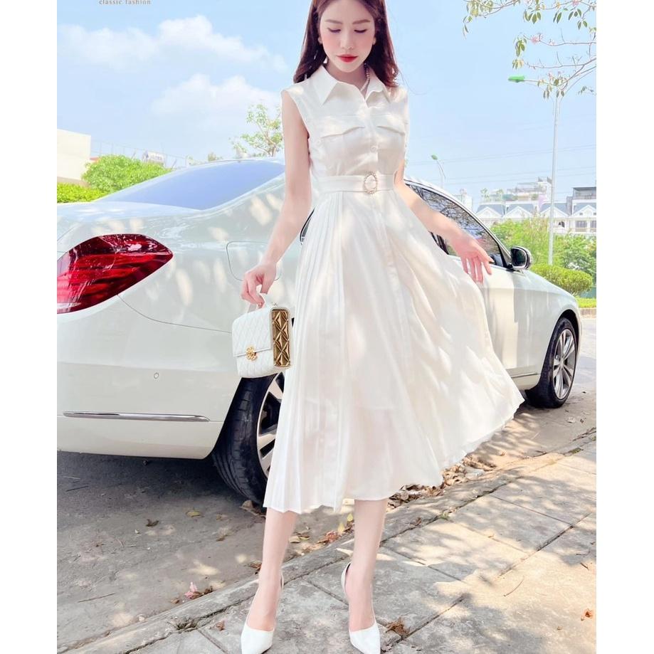 Đầm Thiết Kế ELLY DRESS Màu Trắng Sữa, Váy Thiết Kế Đai Eo Chất Liệu Chéo Hàn - Thanh Lịch Hiện Đại