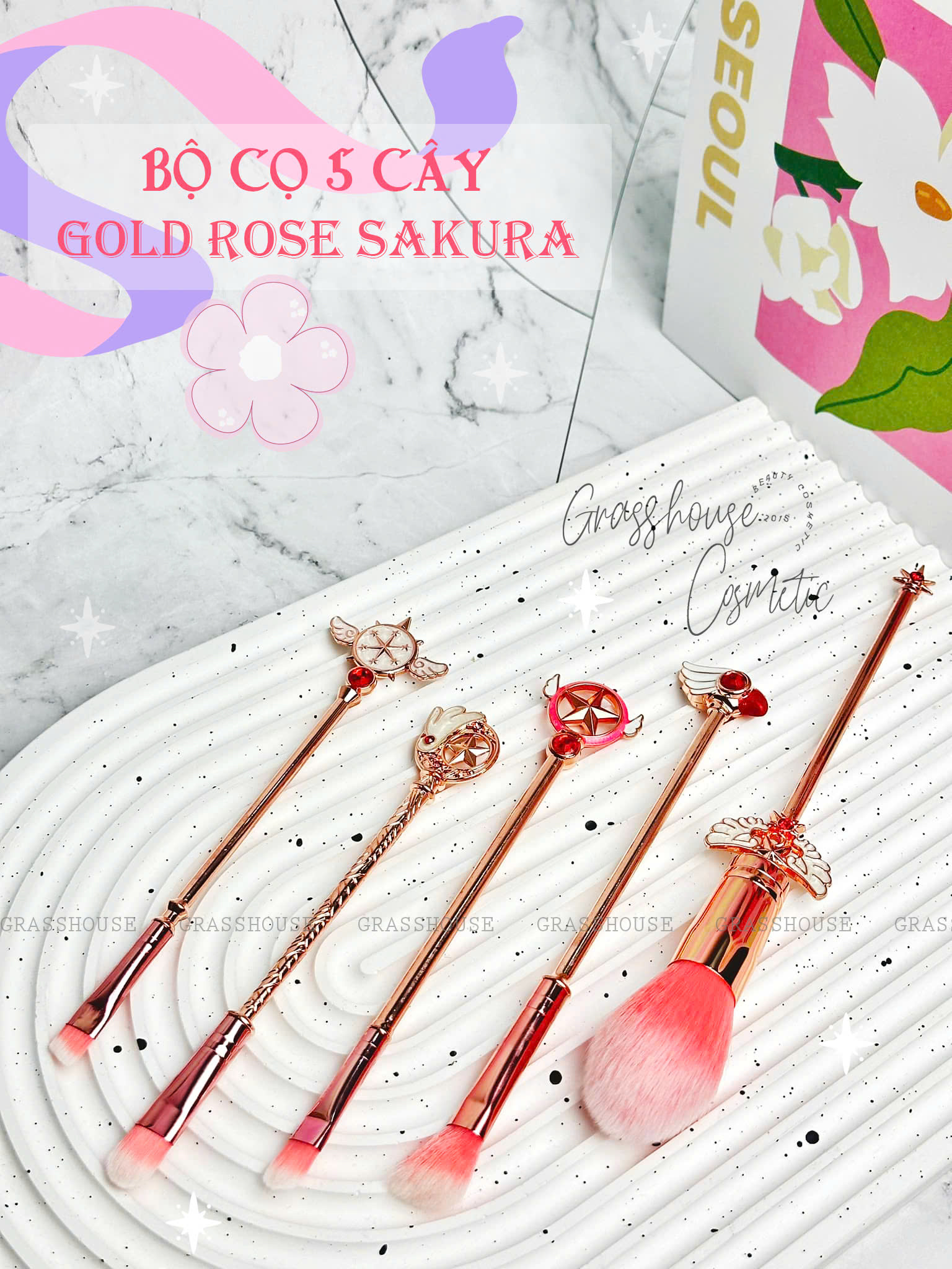 BỘ CỌ TRANG ĐIỂM 5 / 8  /10 CÂY SAKURA GOLD ROSE HÀNG THỦ CÔNG SƠN TỈNH ĐIỆN CAO CẤP