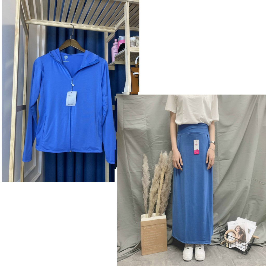 SET ÁO CHỐNG NẮNG NỮ TÚI CUỘN + QUÂY THÔNG HƠI THOÁNG MÁT- CÙNG MÀU SIÊU XINH