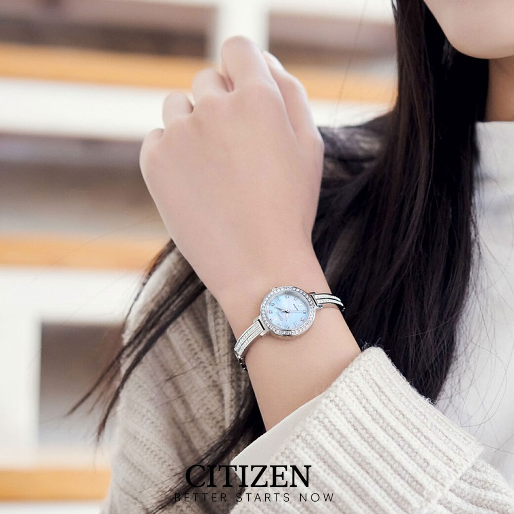 Đồng Hồ Nữ Citizen Đính Đá Swarovski Dây Thép Không Gỉ EM0860-51D - Mặt Xà Cừ