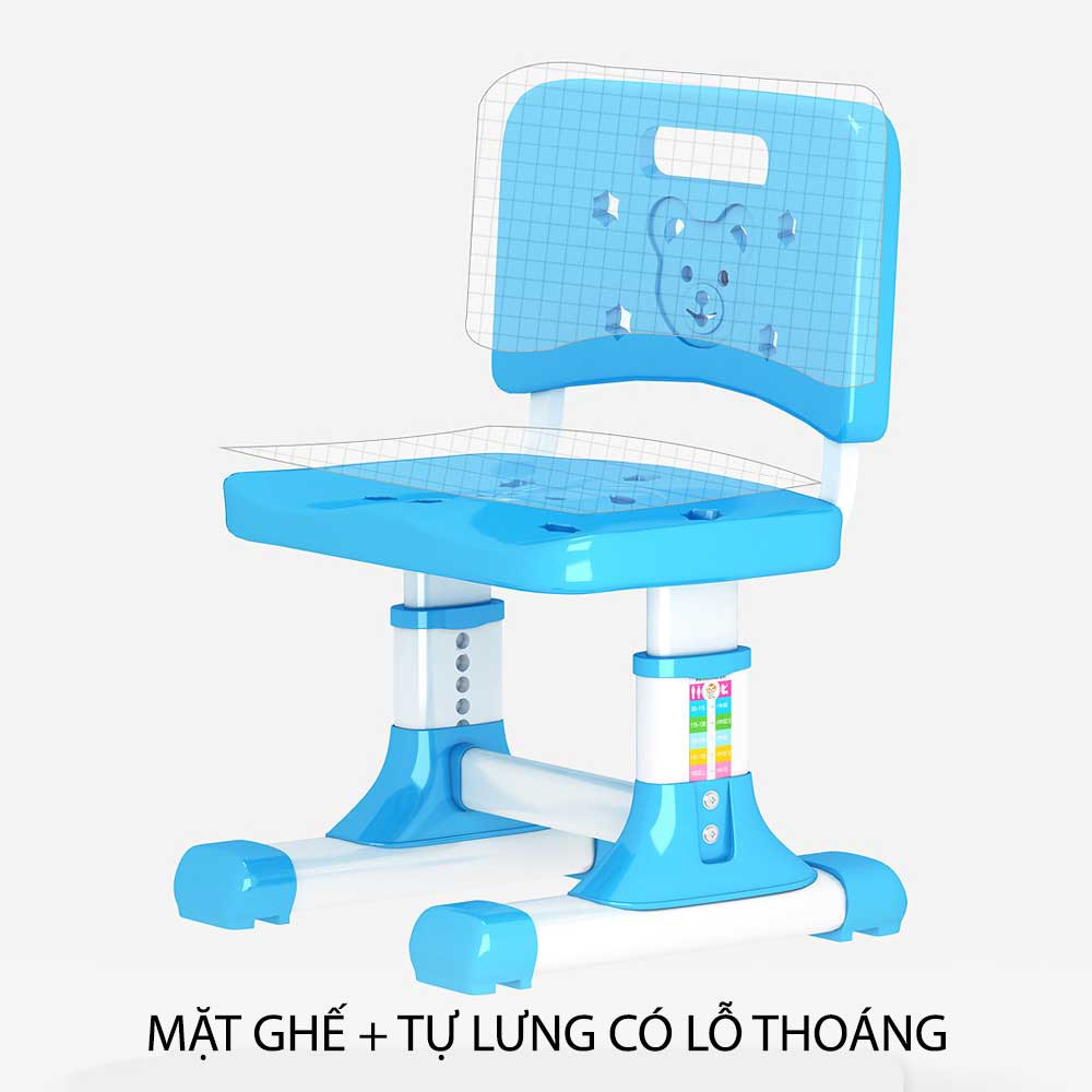 Bộ bàn ghế cho bé chống cận chống gù bàn học thông minh chỉnh được độ cao có giá đỡ sách và ngăn kéo A8