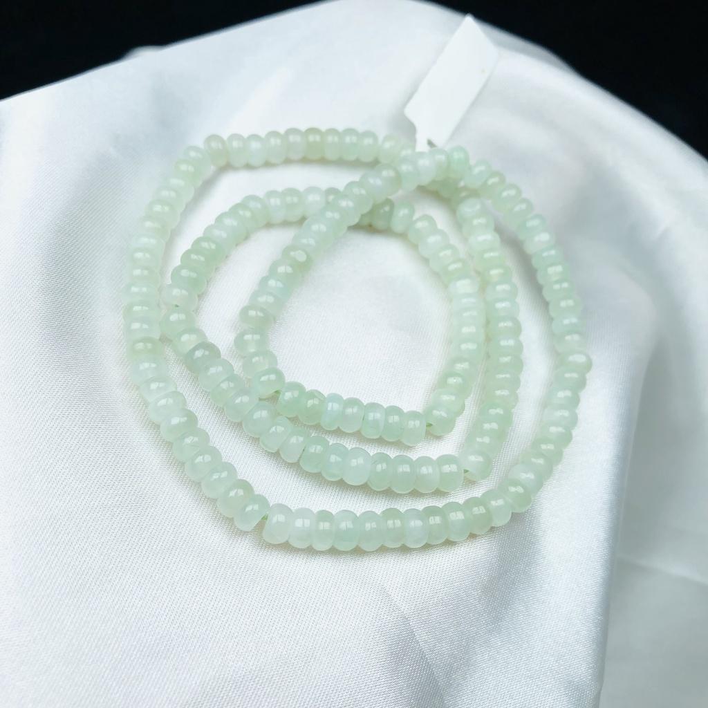 Vòng tay Ngọc Jade A Bánh Xe tự nhiên có kiểm định - Trang sức Nữ cao cấp - màu trắng phớt xanh, hạt bánh xe 5 li