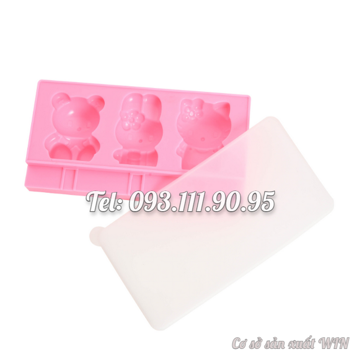 Khuôn silicon làm rau câu, làm kem, socola 3 con thỏ, mèo Kitty, gấu con – Mã số 1422