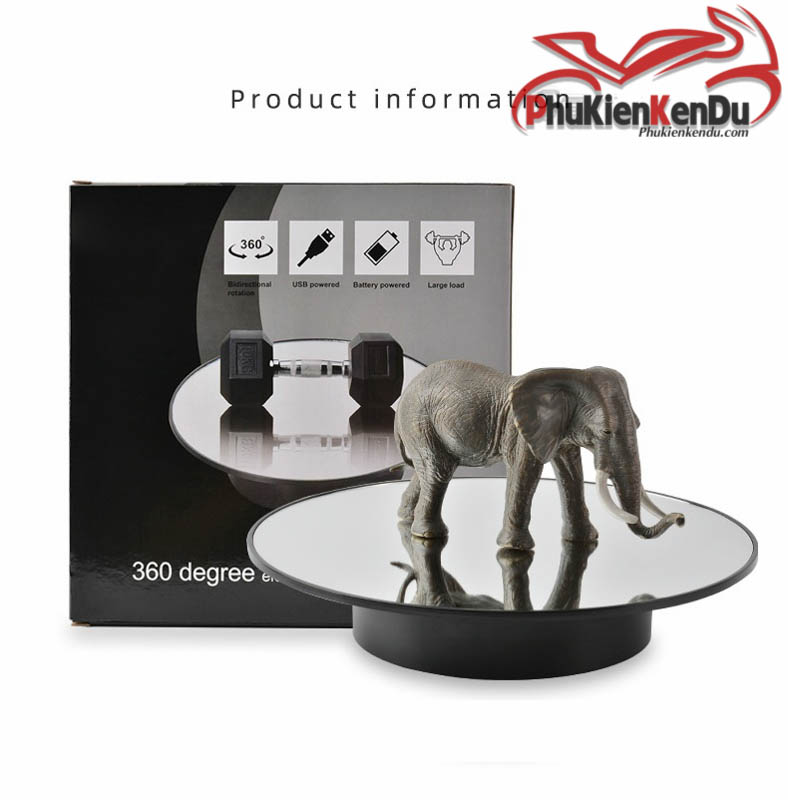 Bàn xoay trưng bày sản phẩm, đế xoay trưng bày sản phẩm, mâm gương 25cm, tải 6kg, dùng pin hoặc điện