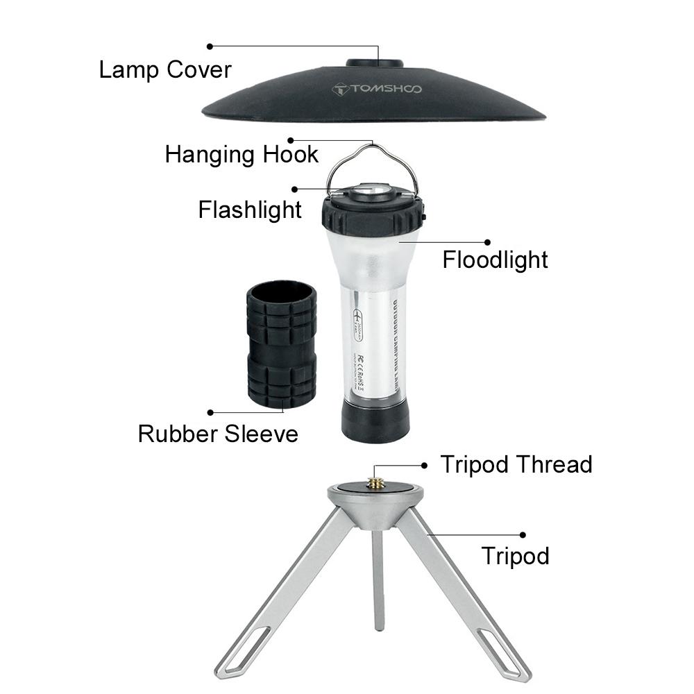 TOMSHOO USB Rechargeable Camping Tent Lantern Magnetic Work Light Flashlight with Tripod for Outdoor Camping Emergency