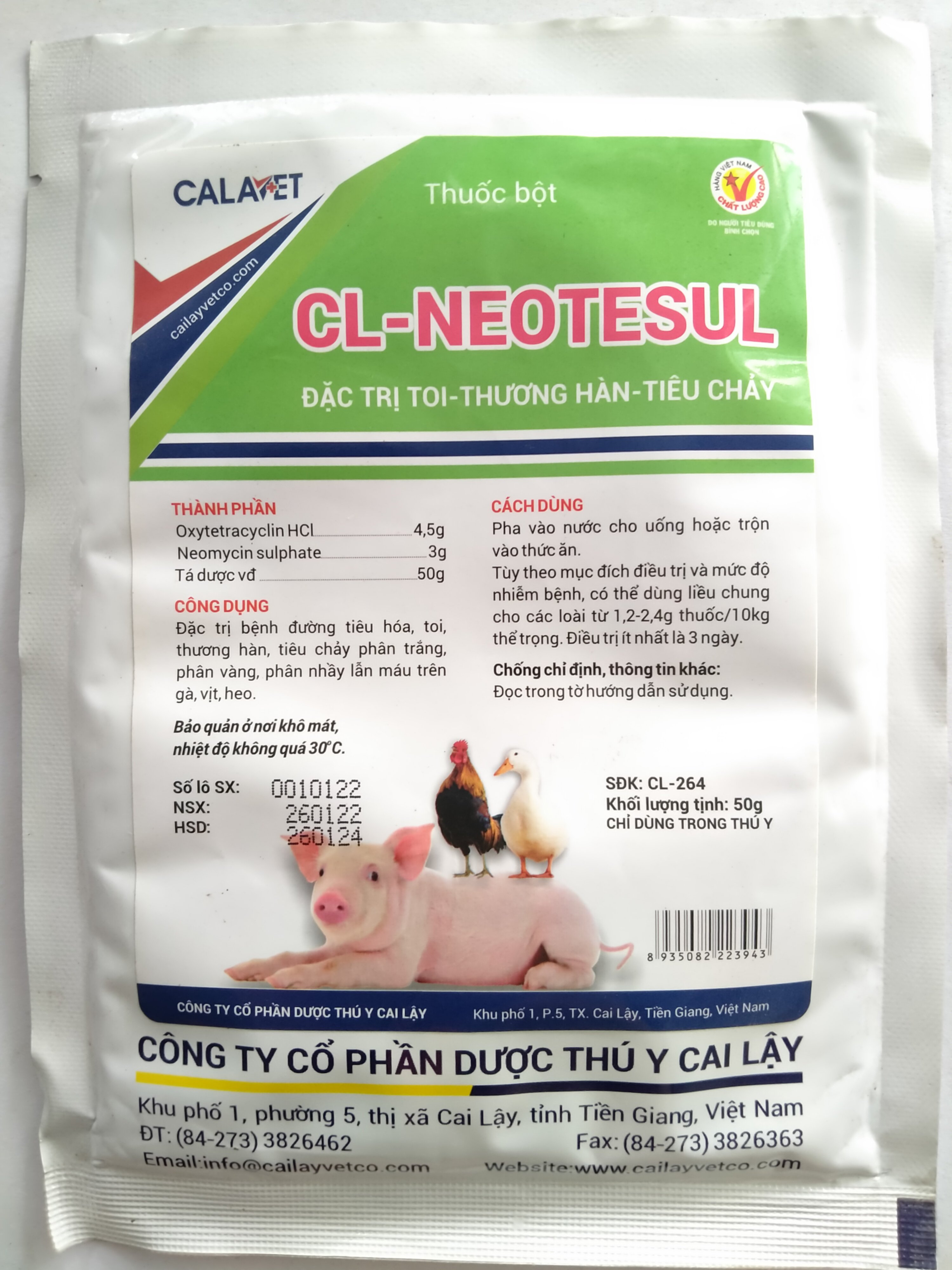 Thuốc bột CL-NEOTESUL đ.ặc t.rị toi thương hàn tiêu chảy
