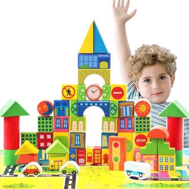 BỘ ĐỒ CHƠI LẮP GHÉP MÔ HÌNH THÀNH PHỐ BẰNG GỖ 62 CHI TIẾT
