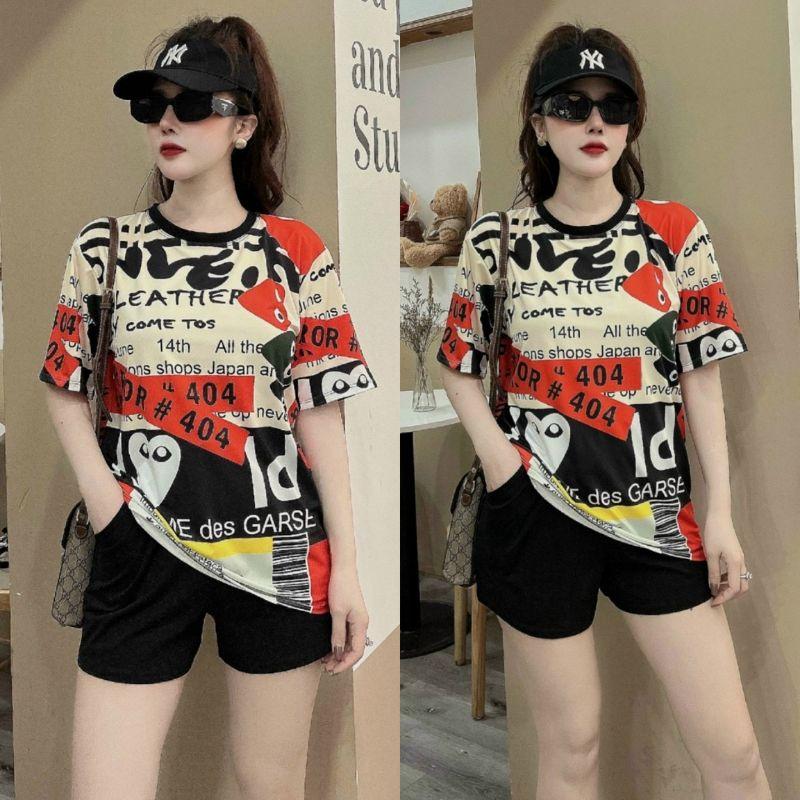 sét bộ sort đùi nữ in họa tiết chữ trẻ trung