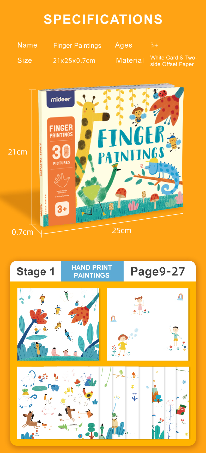 Tập tranh tô màu Mideer dùng cho màu vẽ bằng tay Finger Paint