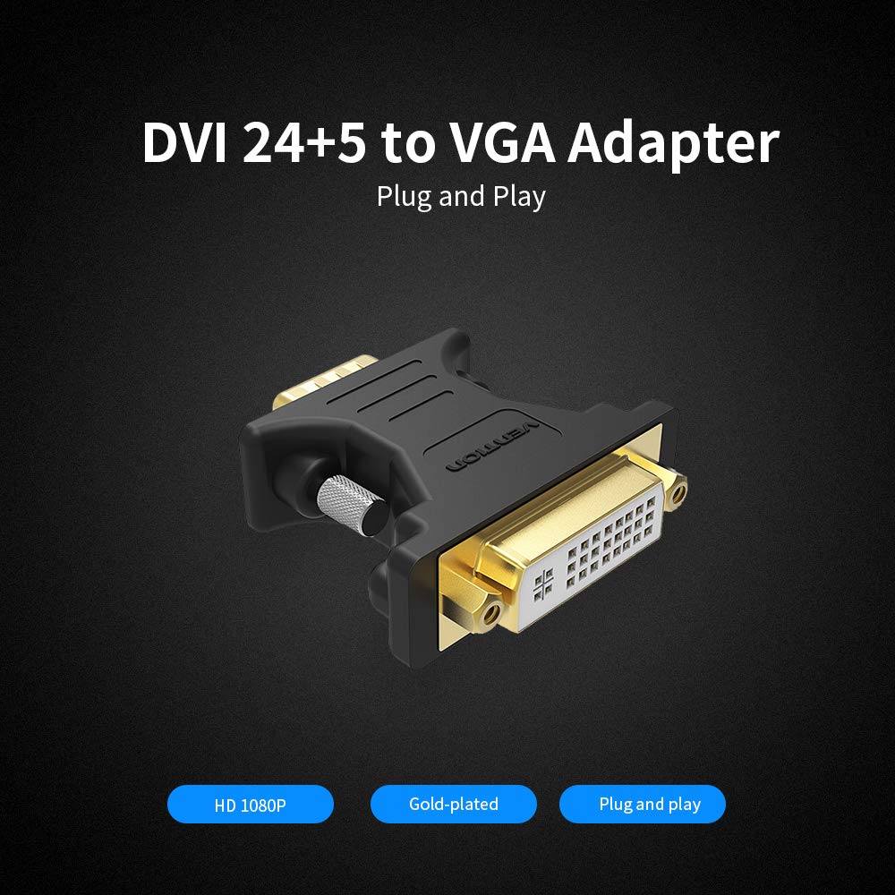 Đầu chuyển DVI(24+5) Female to VGA Male Vention màu đen DV350VG - Hàng chính hãng