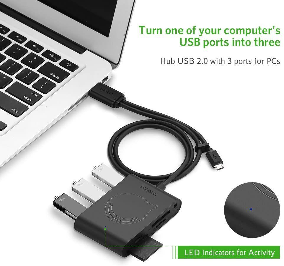 Ugreen UG20237CR101TK 1M màu đen hub USB 2.0 đa năng cho pc có thêm chức năng OTG cổng micro cho android - HÀNG CHÍNH HÃNG