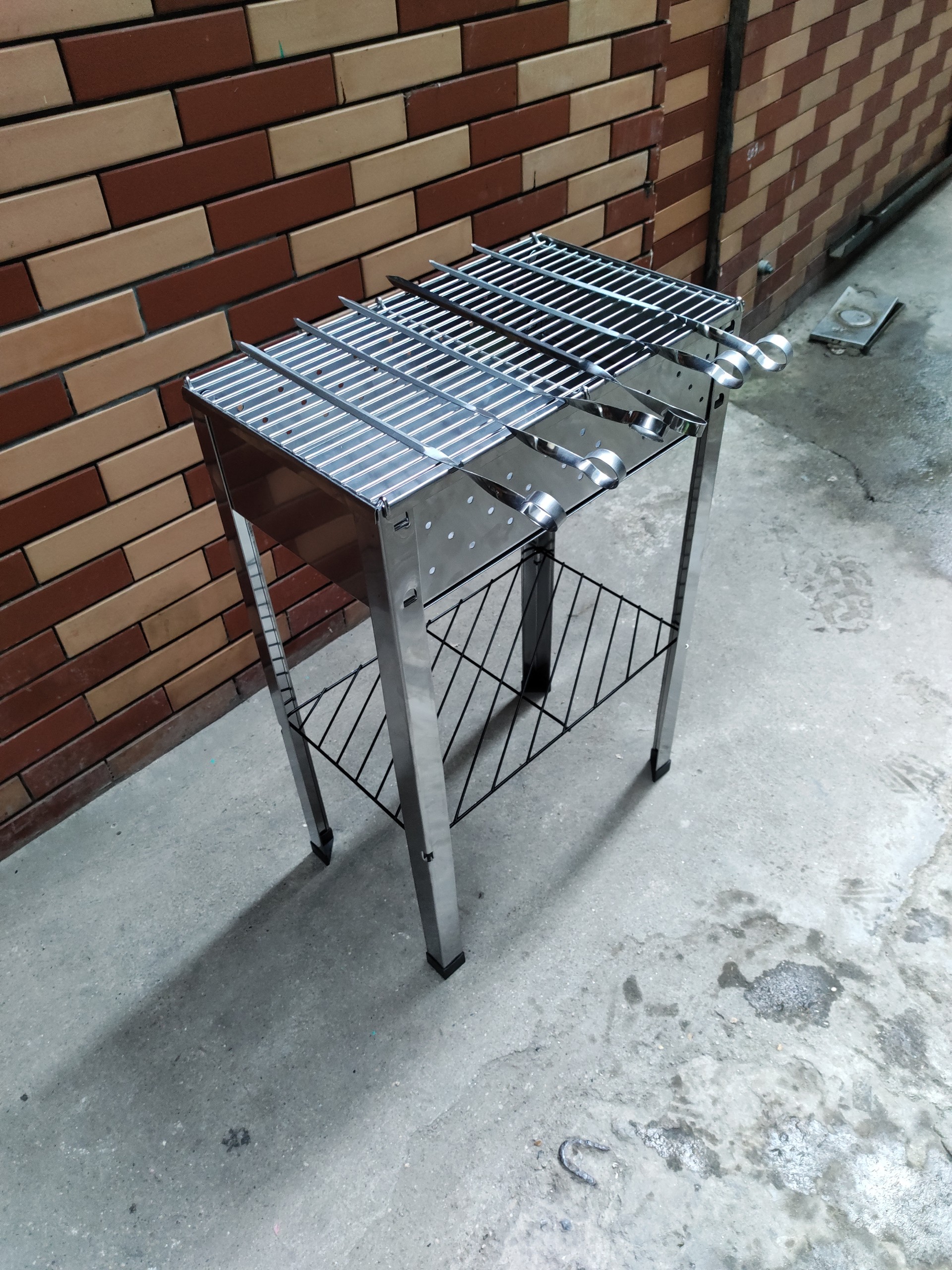 Lò nướng inox, lò nướng bbq, Bếp nướng than hoa inox hình chữ nhật du lịch, cắm trại Schaschlik grill