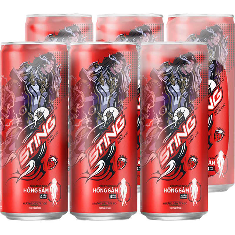 Nước Tăng Lực Sting Dâu 330ml 6 lon