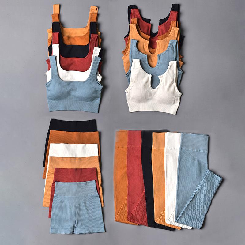 Liền Mạch Bộ Thể Thao Nữ 2 Bộ 2 Chiếc Áo Crop Top Áo Bra Quần Short Tập Luyện Bộ Trang Phục Thể Dục Thẩm Mỹ Chạy Quần Tập Gym Nữ thảm Tập Yoga Bộ Quần Áo