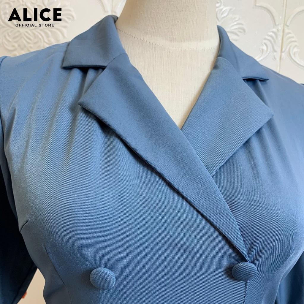 Váy Thiết Kế Cổ Vest ALICE Tay Lửng Gấp Gấu Phối Xếp Ly Vạt Áo V531